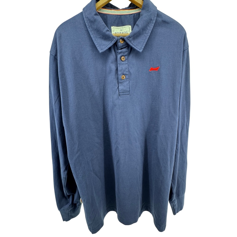The Normal Brand 100% Cotton Embroidered Logo Long Sleeve Polo‎ Mens XL Navy